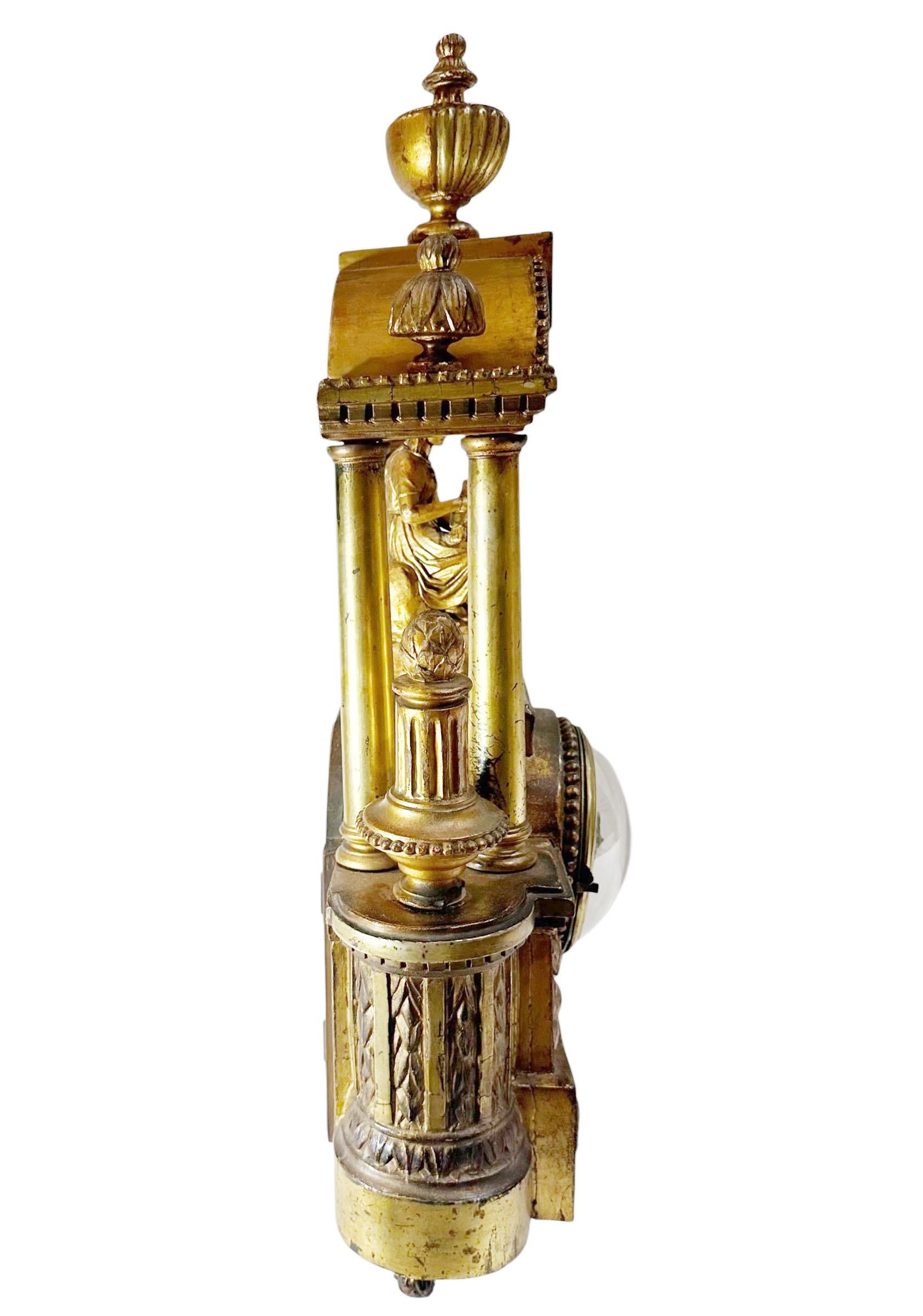 Frühe französische Louis-XVI-Uhr aus handgeschnitztem Giltwood im Angebot 2