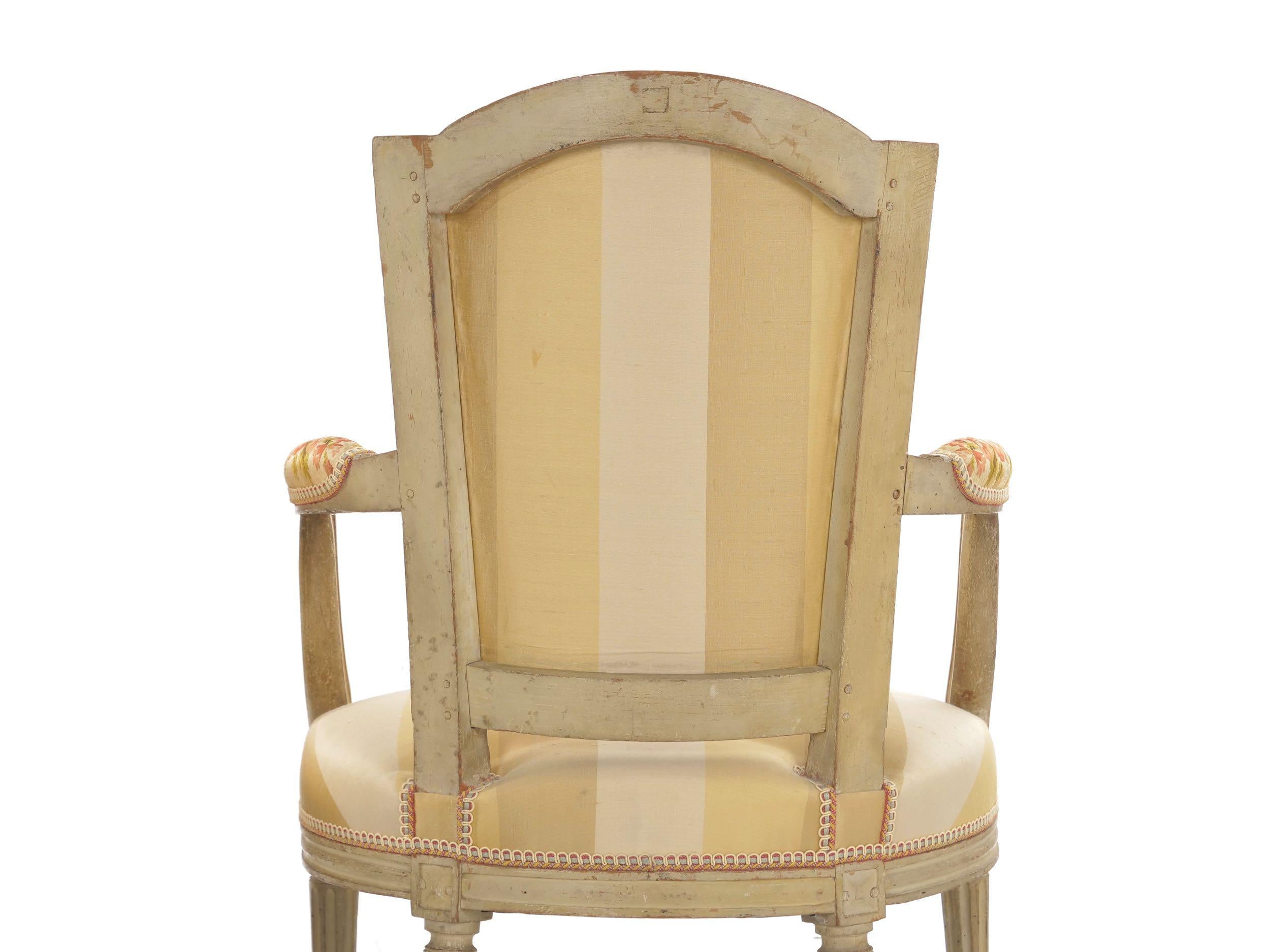 Early French Louis XVI Painted Antique Armchairs, a Pair 11