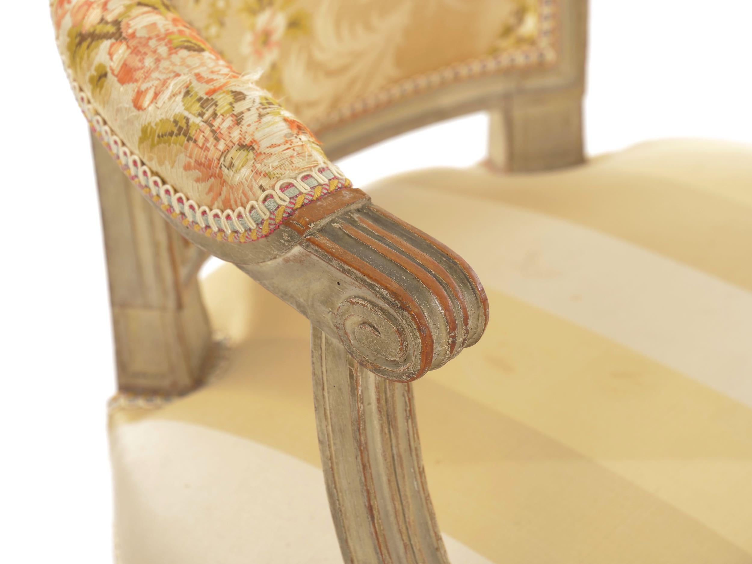 Early French Louis XVI Painted Antique Armchairs, a Pair 12