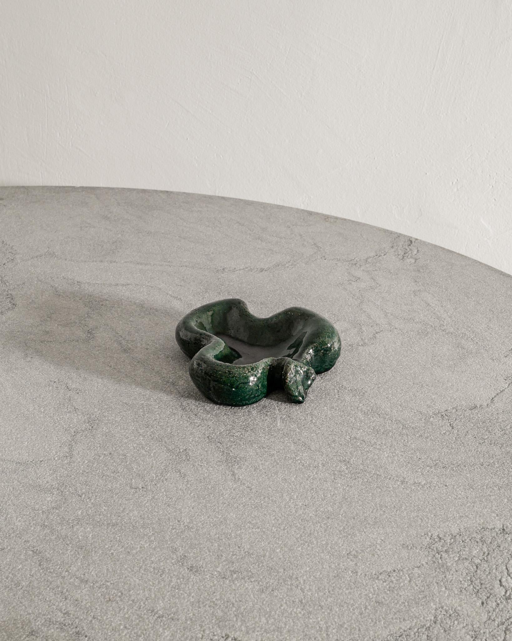Mid-Century Modern Early French Mid Century Green Stonware Ashtray by Georges Jouve, 1940s For Sale