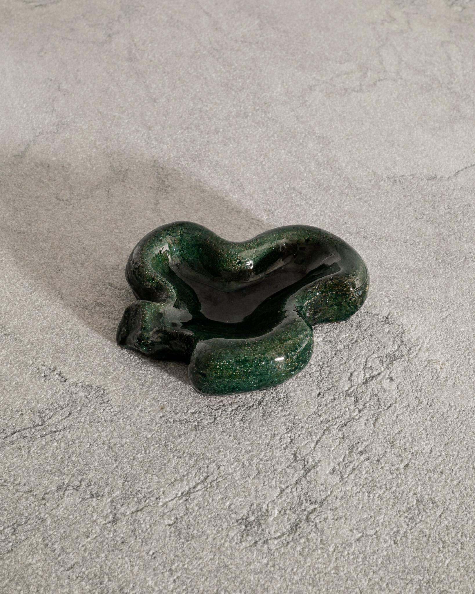 Mid-20th Century Early French Mid Century Green Stonware Ashtray by Georges Jouve, 1940s For Sale