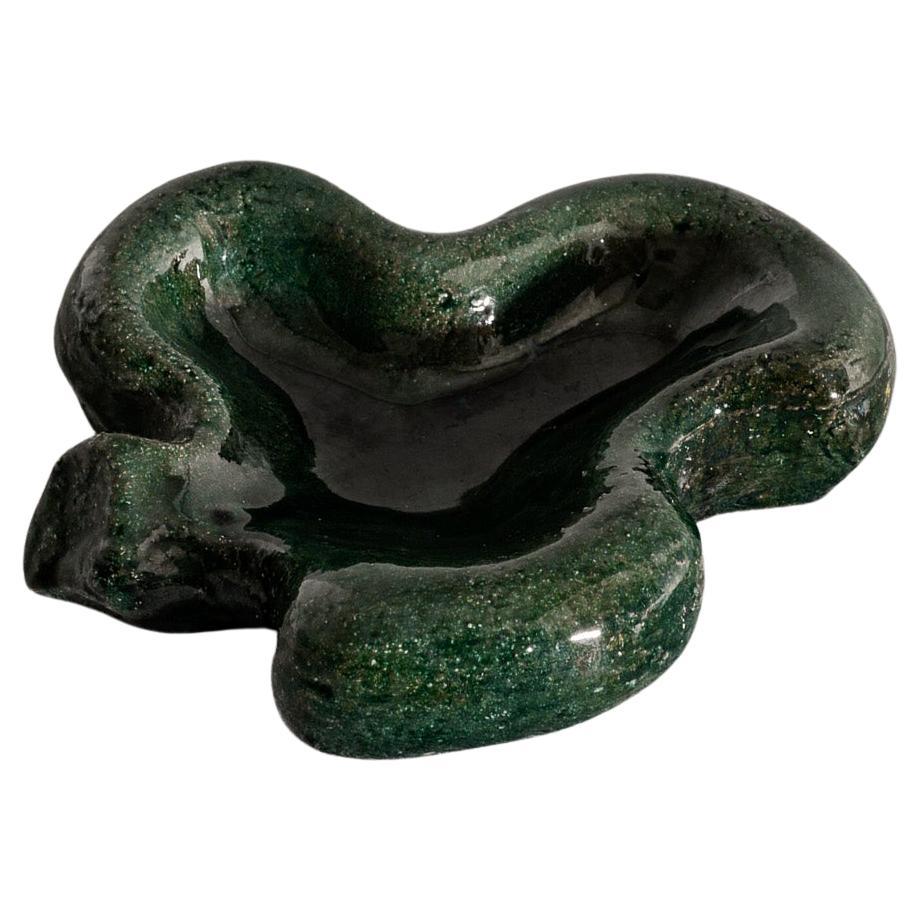 Early French Mid Century Green Stonware Ashtray by Georges Jouve, 1940s For Sale