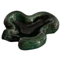 Vintage Early French Mid Century Green Stonware Ashtray by Georges Jouve, 1940s