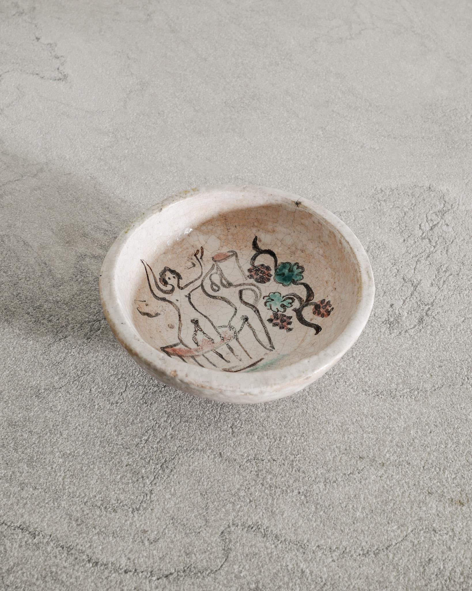 Mid-Century Modern Early French Mid Century Painted White Stoneware Bowl by Georges Jouve, 1940s For Sale
