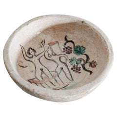 Early French Mid Century Painted White Stoneware Bowl by Georges Jouve, 1940s