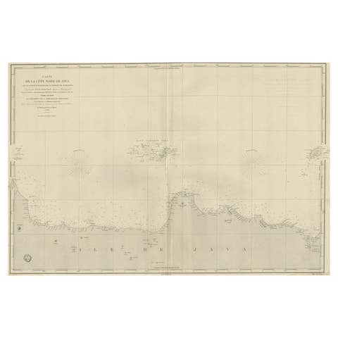 Early French Nautical Chart of the Northern Coast of of Java, Indonesia, C.1850