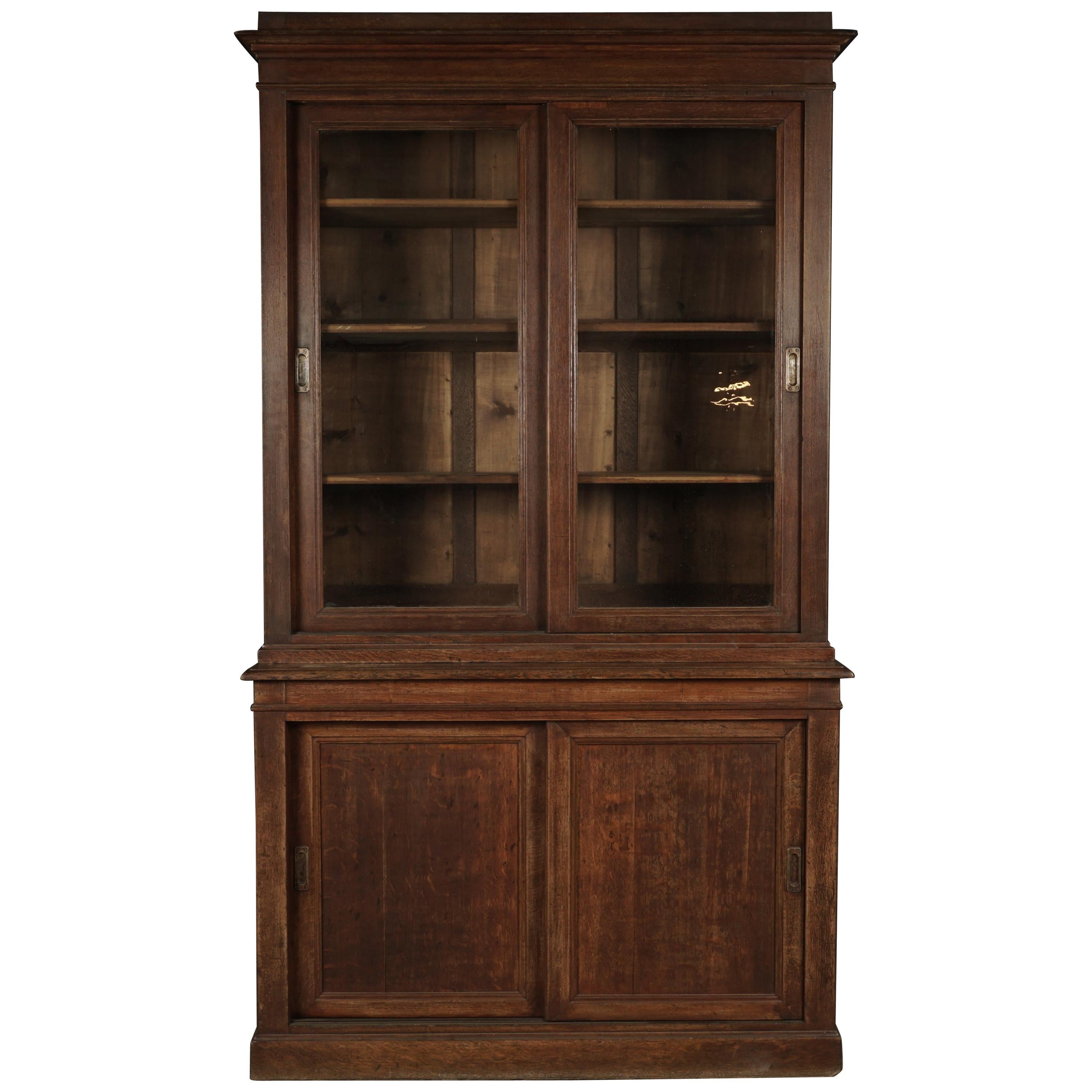 Early French Oak Cabinet with Sliding Doors, circa 1920