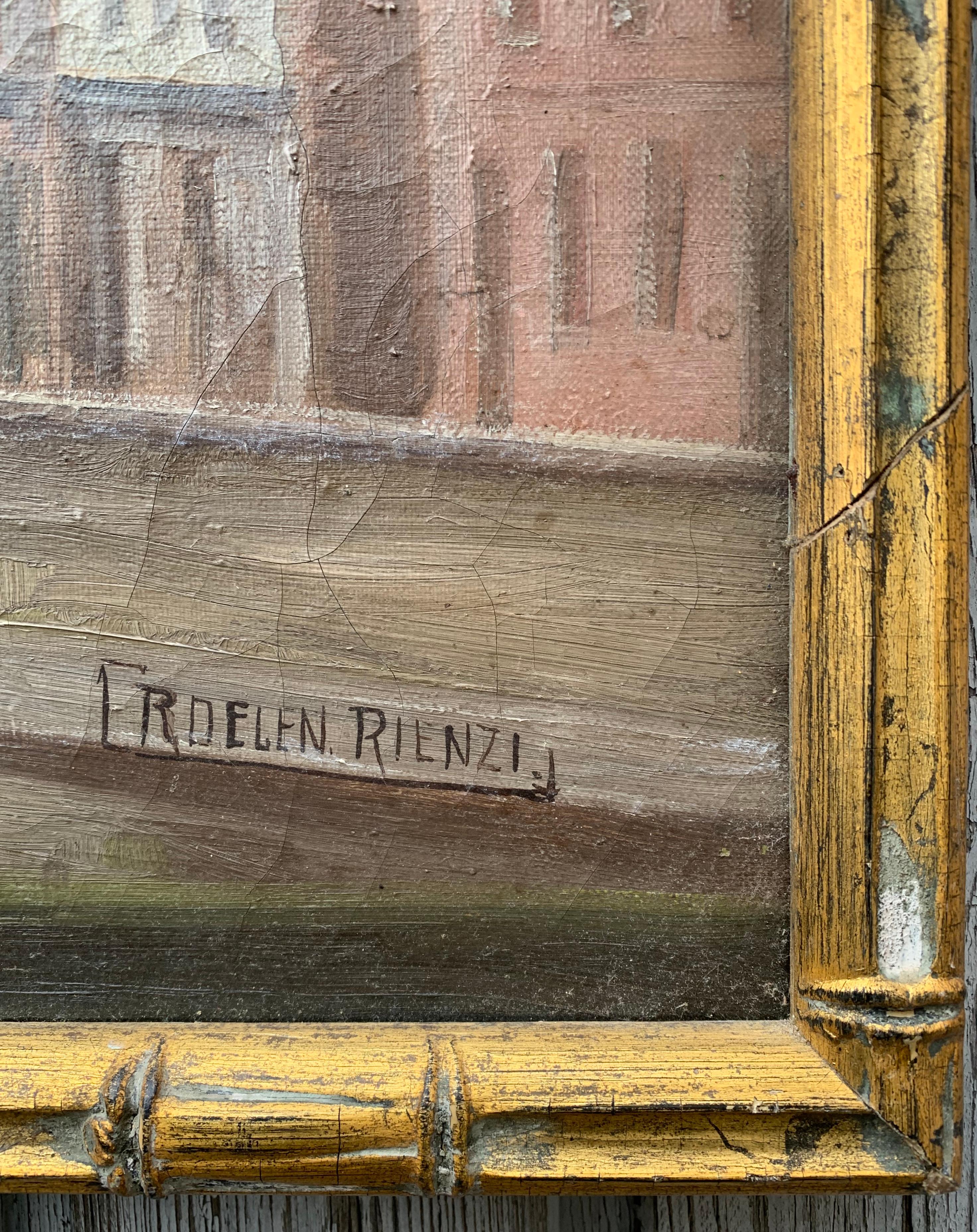 Peinture à l'huile française ancienne de la cathédrale de Notre-Dame dans un cadre en faux bambou, Paris Bon état - En vente à Haddonfield, NJ