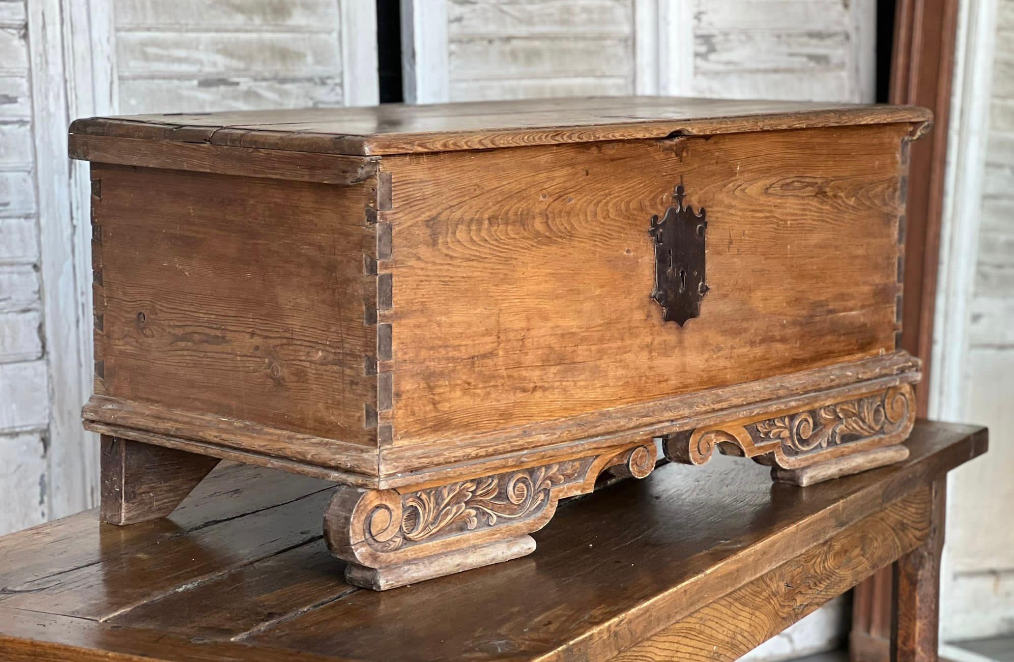 French Provincial Early French Pine Decorative Trunk For Sale