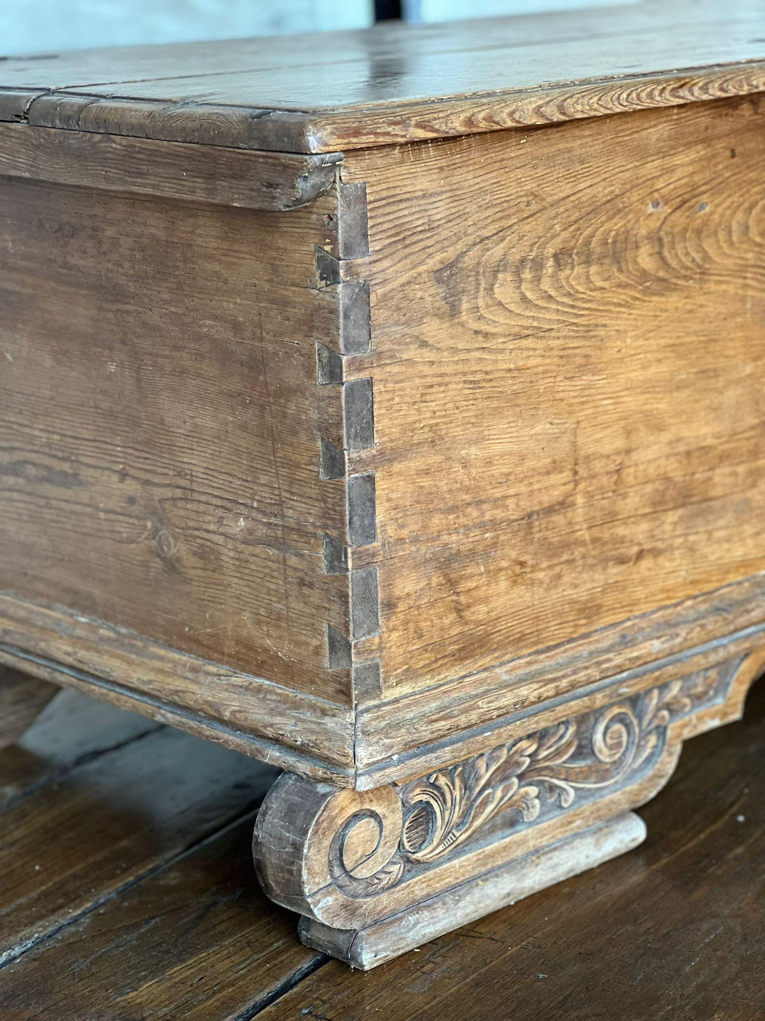 19th Century Early French Pine Decorative Trunk For Sale