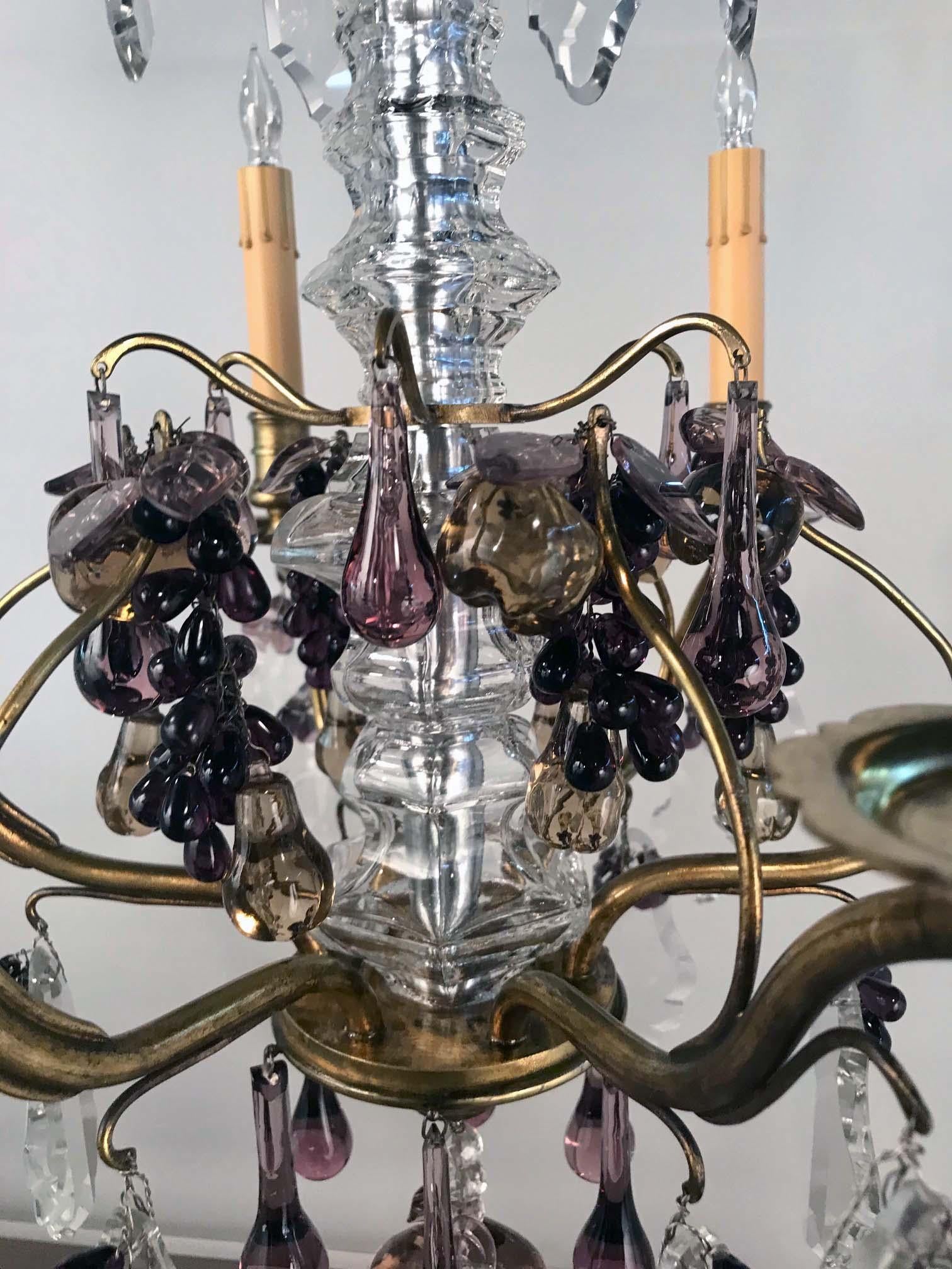Crystal Early French Six-Light Bronze Chandelier For Sale