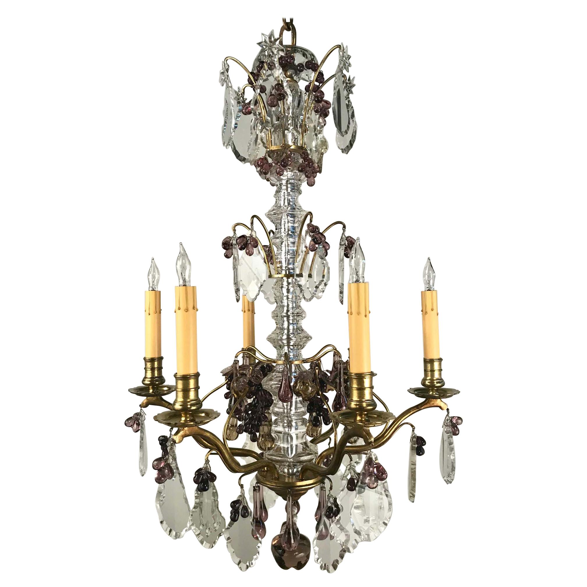 Early French Six-Light Bronze Chandelier For Sale
