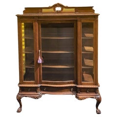 Early French Style Vitrine / China Cabinet / Bookcase W/ Ball & Claw Feet