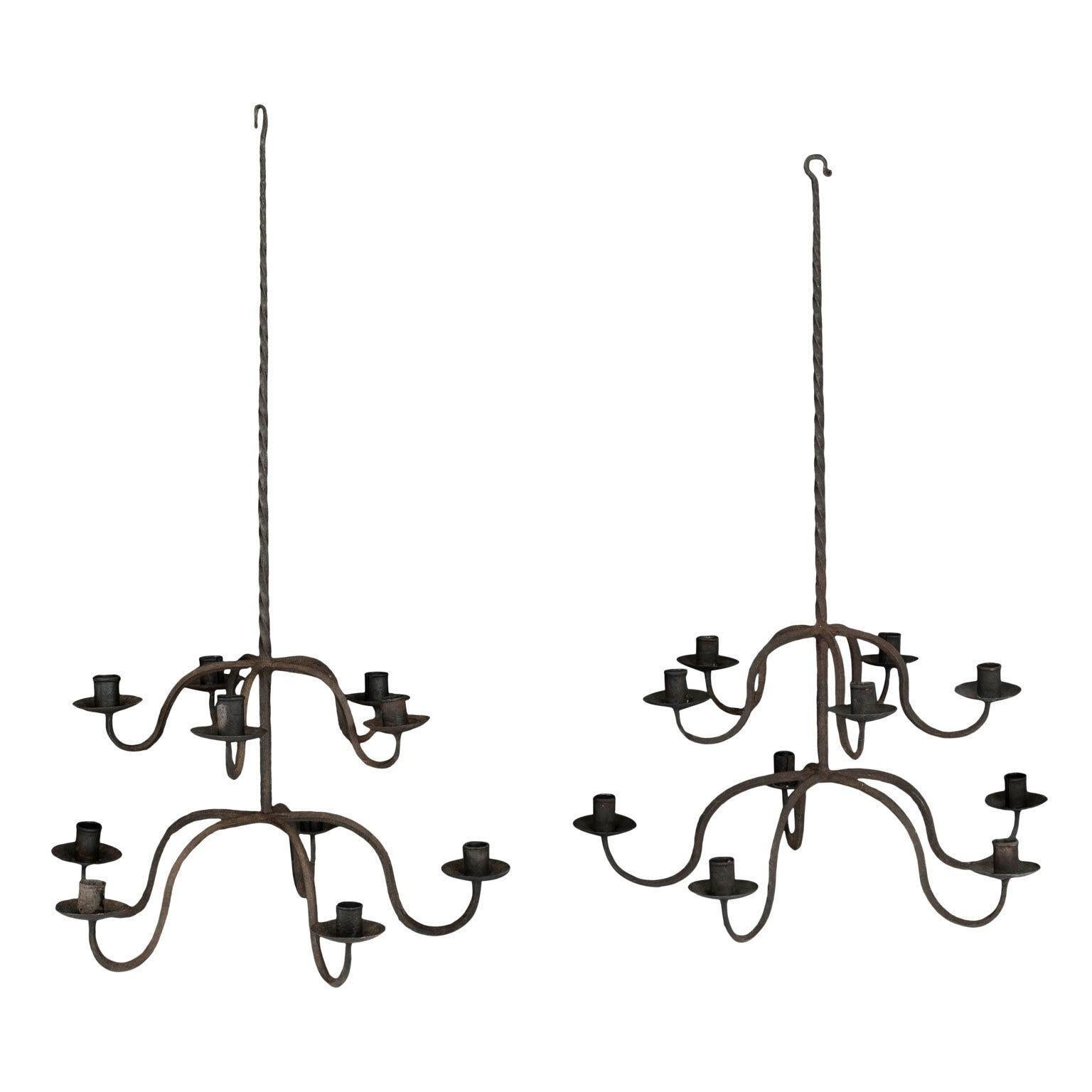 Early French Two-Tier Forged Iron Chandelier For Sale 5