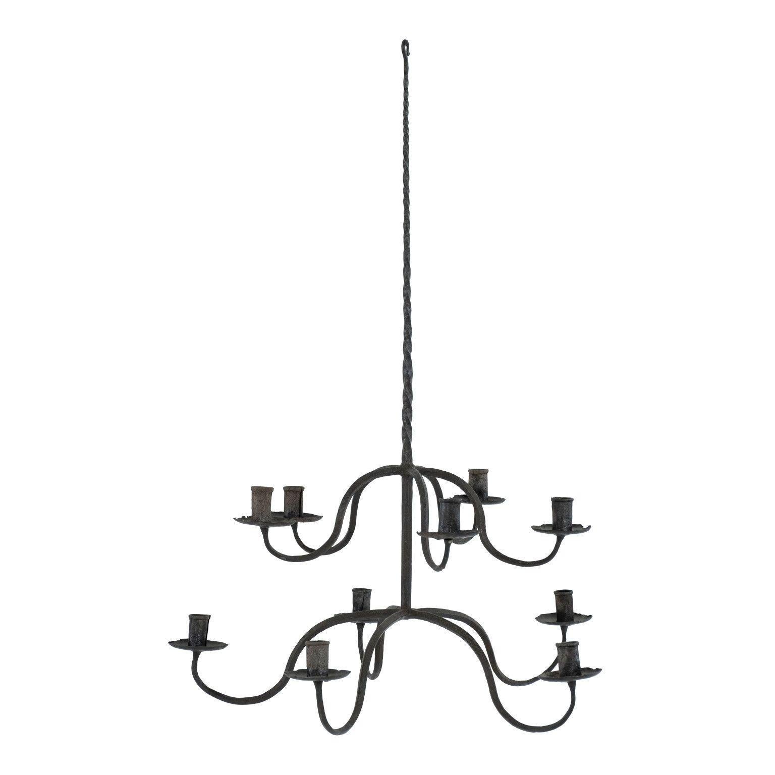 Early French Two-Tier Forged Iron Chandelier In Fair Condition For Sale In Houston, TX