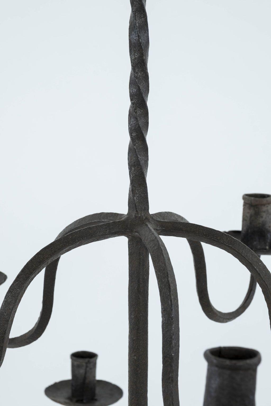 Mid-18th Century Early French Two-Tier Forged Iron Chandelier For Sale