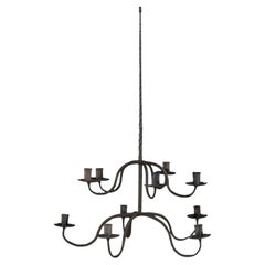 Early French Two-Tier Forged Iron Chandelier
