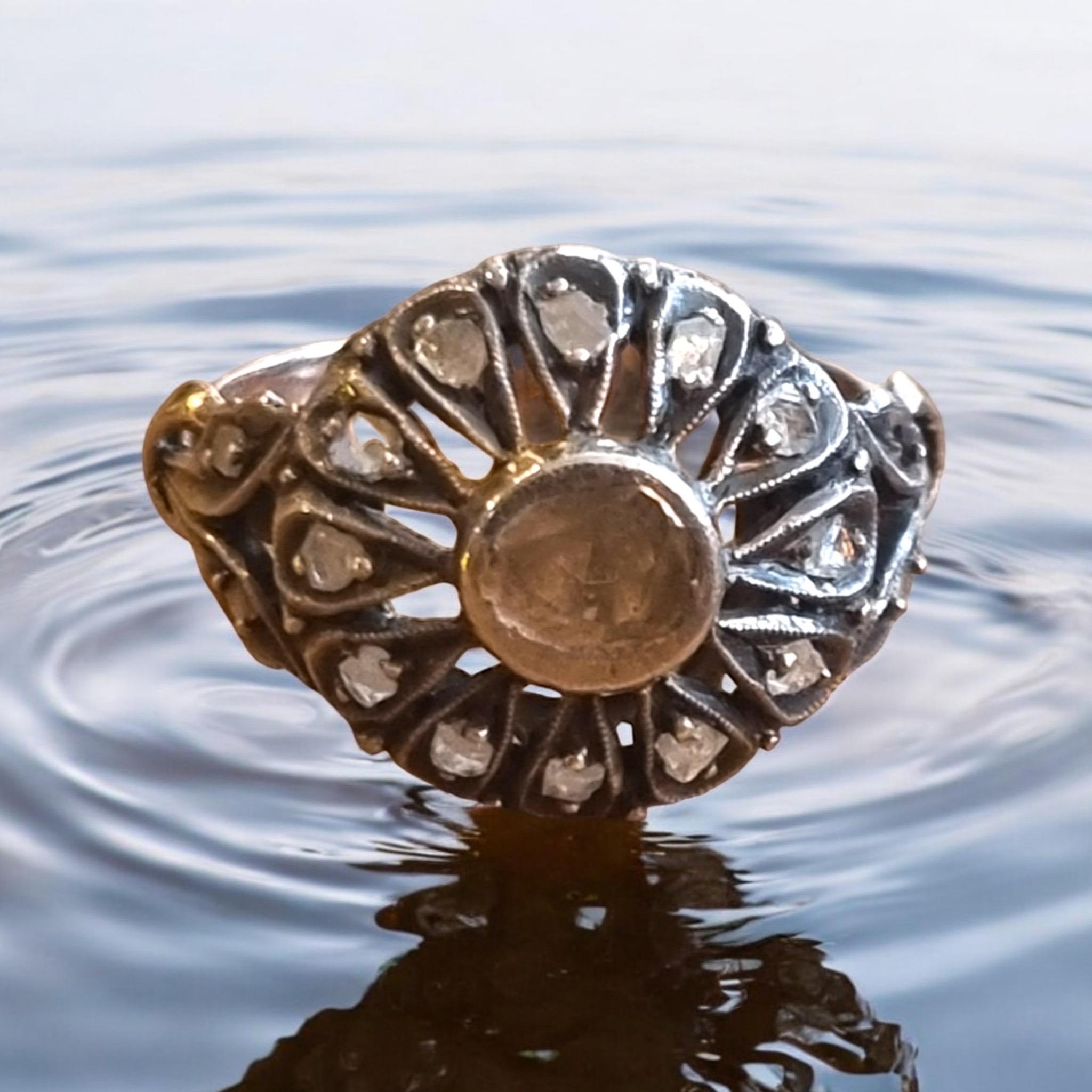 Women's Early French Victorian (19th Century)  Cluster  Rose and Table Cut  Diamond Ring For Sale