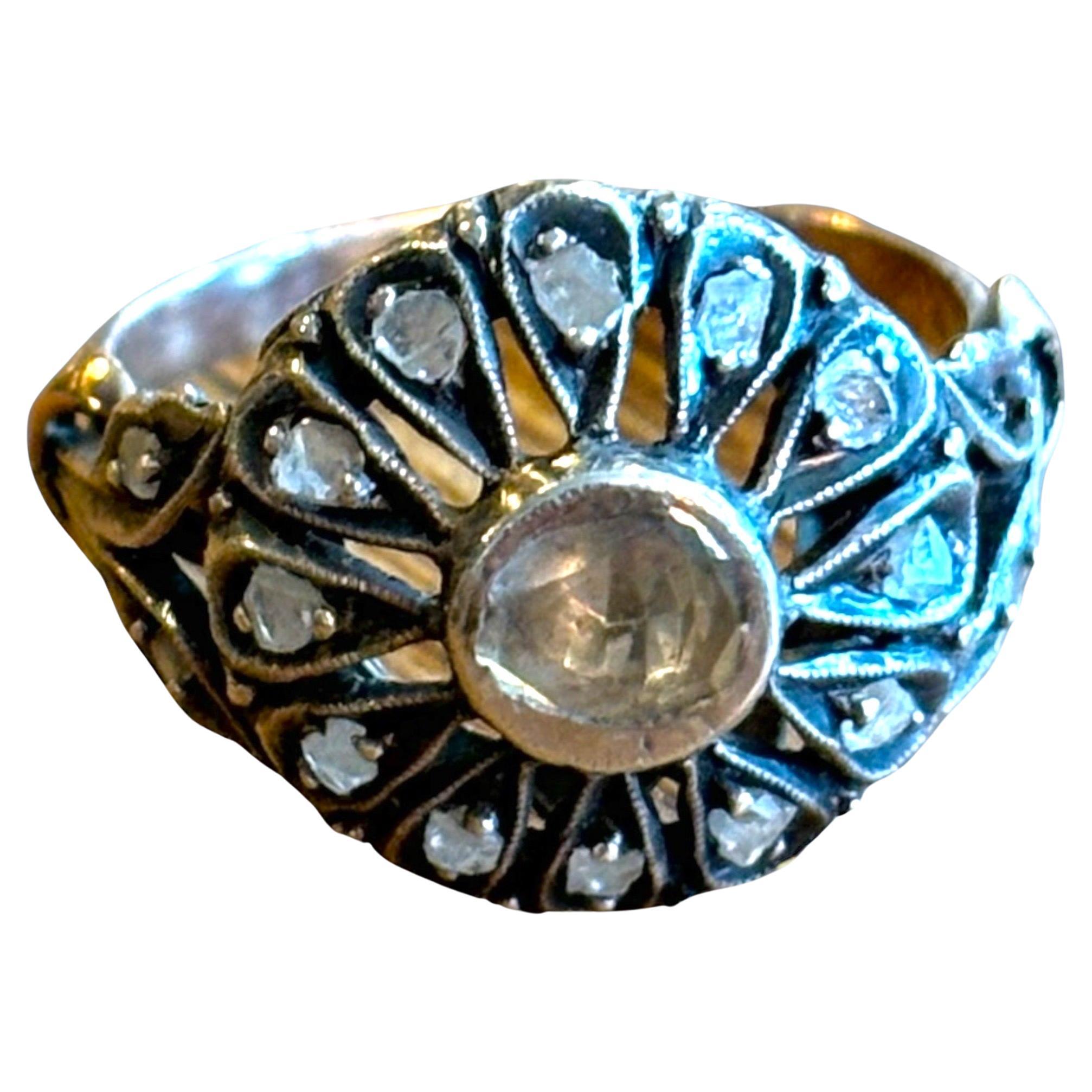 Early French Victorian (19th Century)  Cluster  Rose and Table Cut  Diamond Ring For Sale