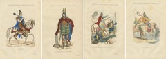 Early French Warriors and Nobility, Gaulish to Norman Cavalry, 4-Plate Set, 1860