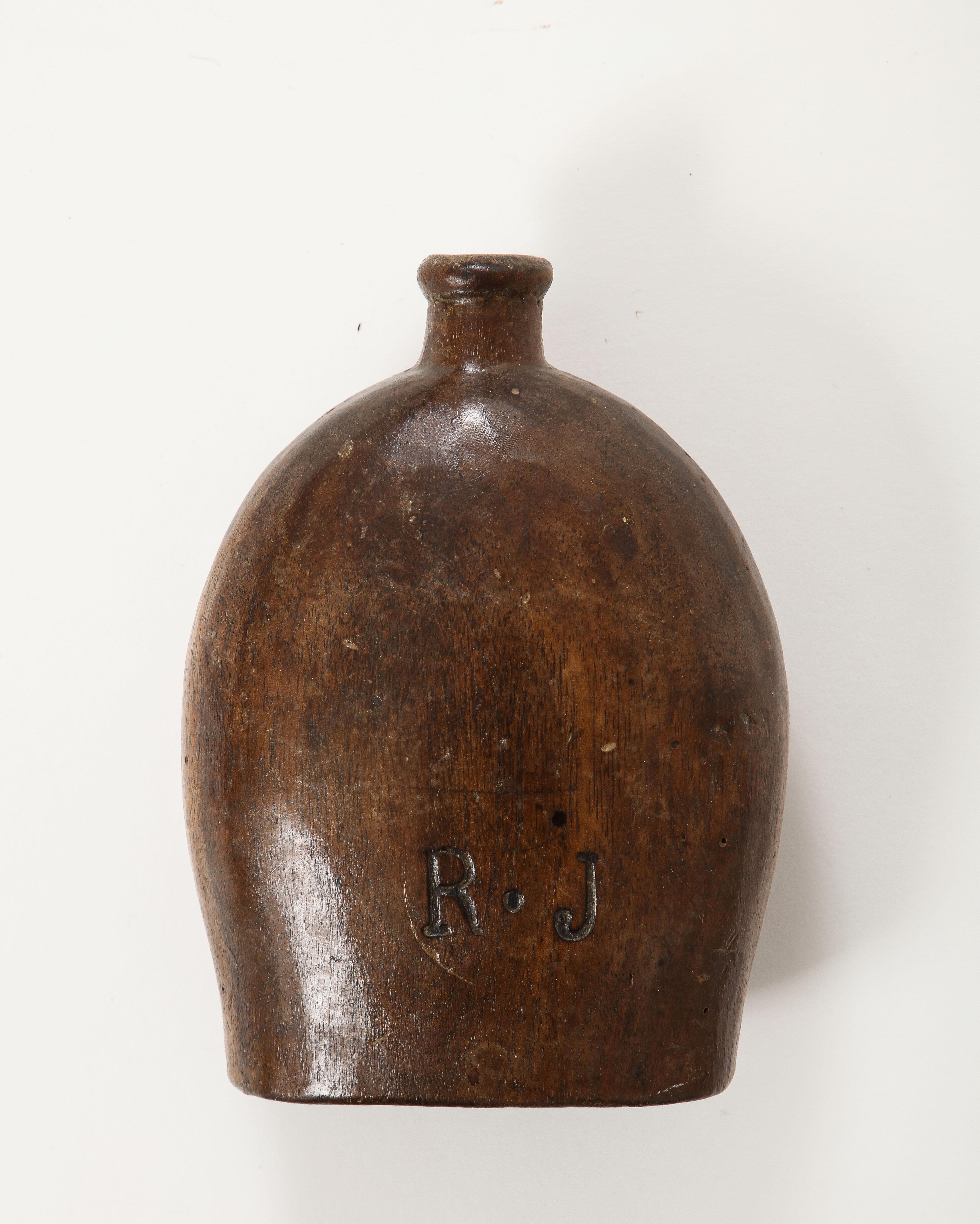 Early French Wooden Flask, France, c. 1750, Initials Carved on Side For Sale 6