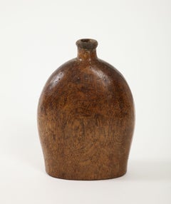 Early French Wooden Flask, France, c. 1750, Initials Carved on Side