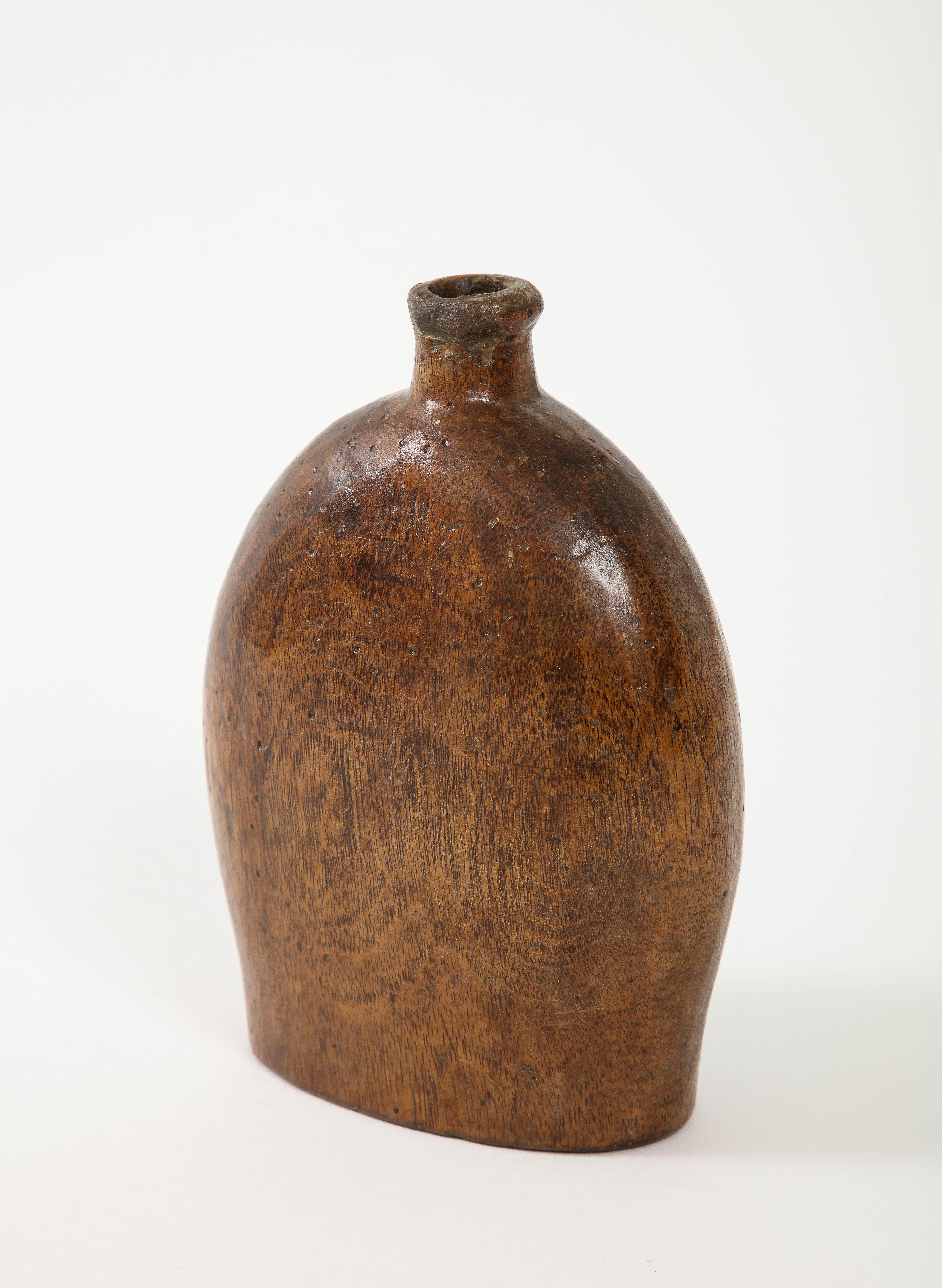 Louis XIII Early French Wooden Flask, France, c. 1750, Initials Carved on Side For Sale