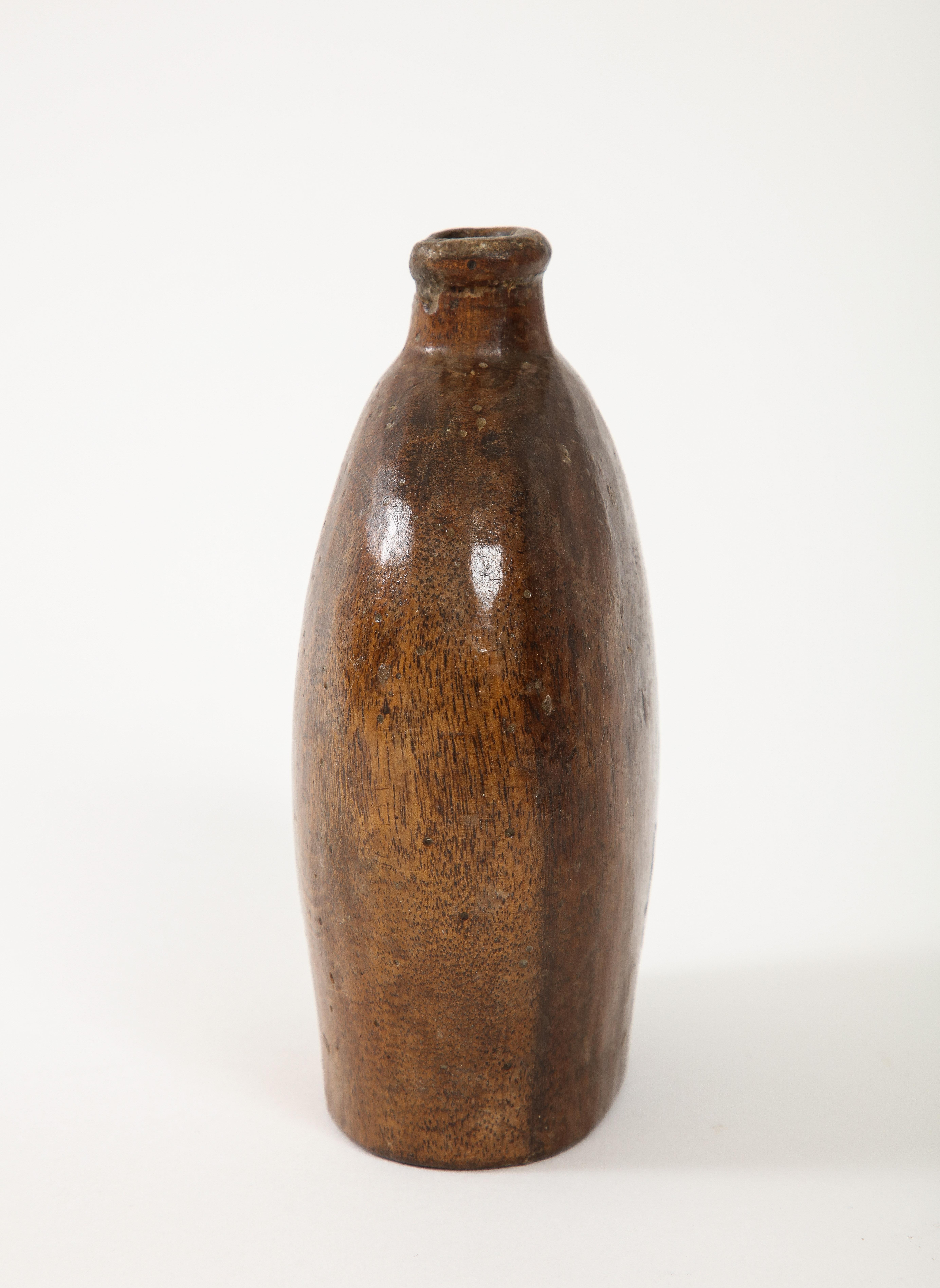 Early French Wooden Flask, France, c. 1750, Initials Carved on Side In Good Condition For Sale In Brooklyn, NY