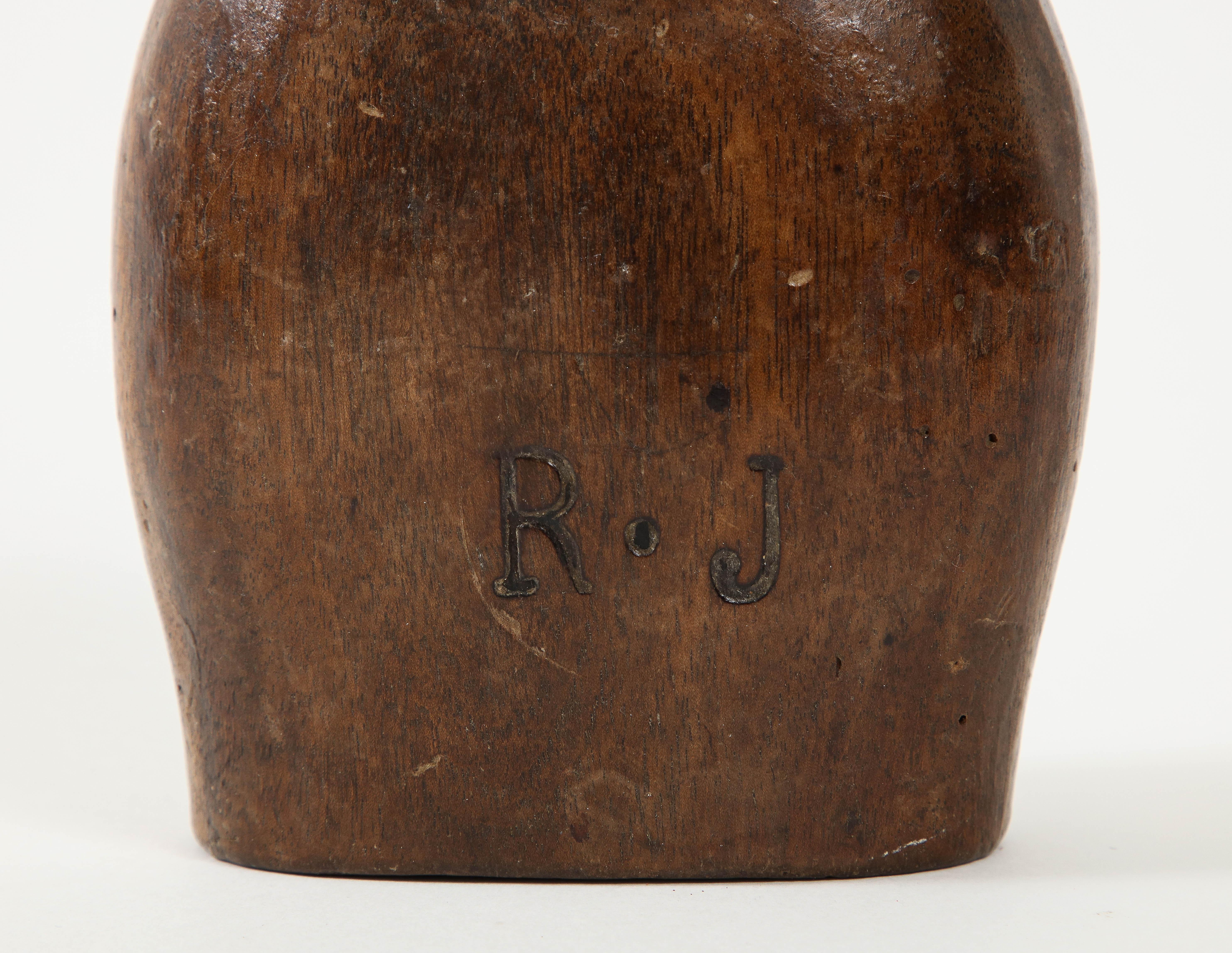Early French Wooden Flask, France, c. 1750, Initials Carved on Side For Sale 1