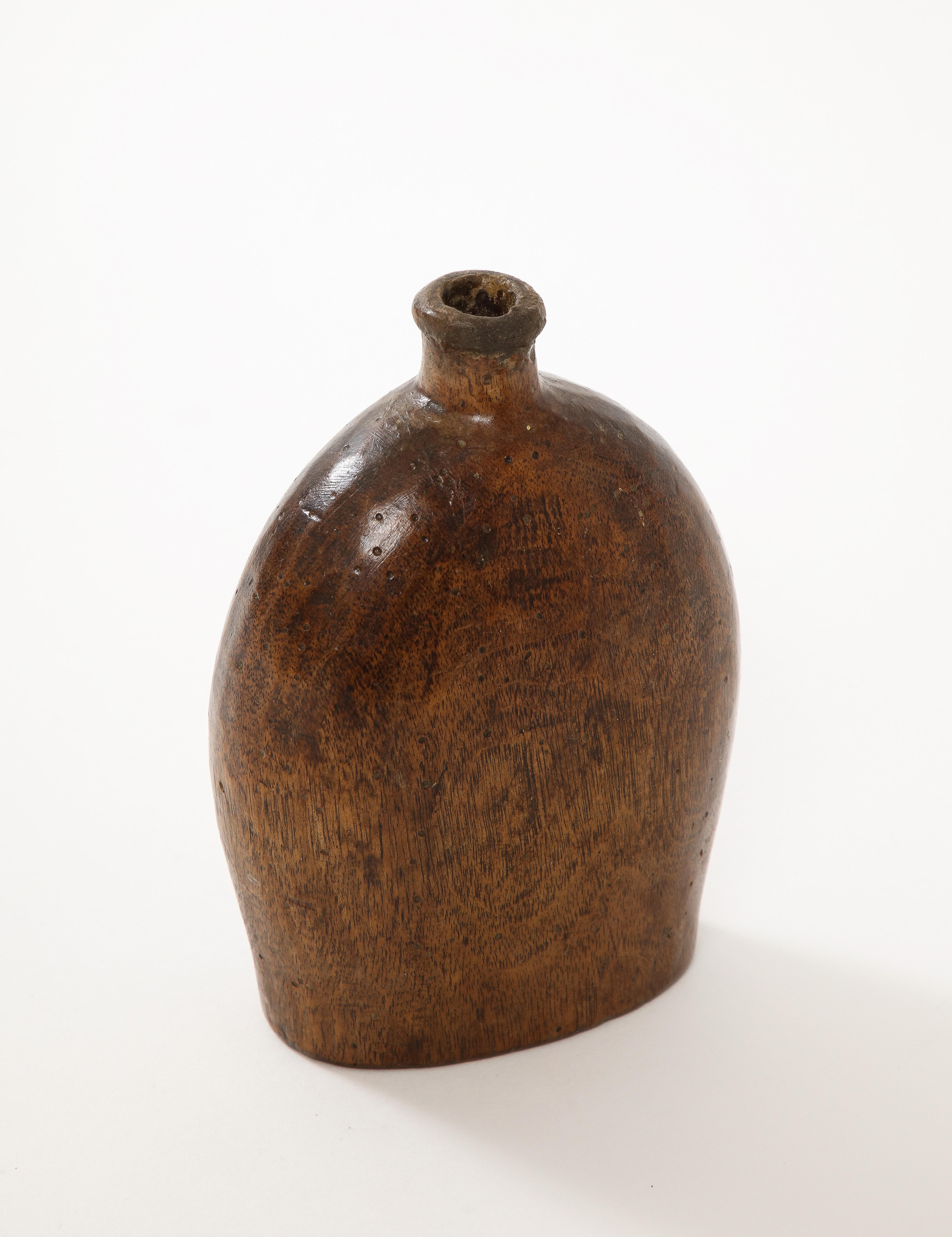 Early French Wooden Flask, France, c. 1750, Initials Carved on Side For Sale 2