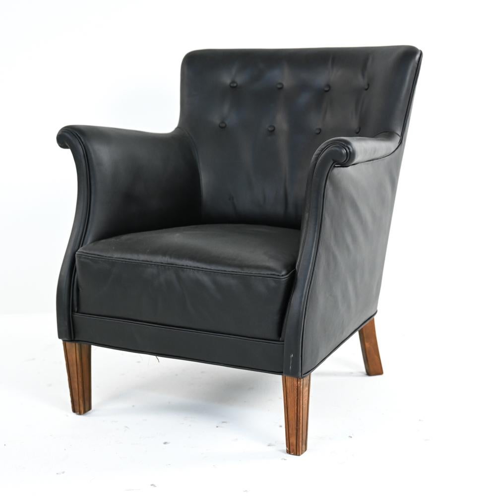 Wood Early Frits Henningsen Armchair With Original Patinated Leather For Sale