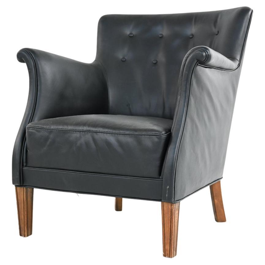 Early Frits Henningsen Armchair With Original Patinated Leather For Sale