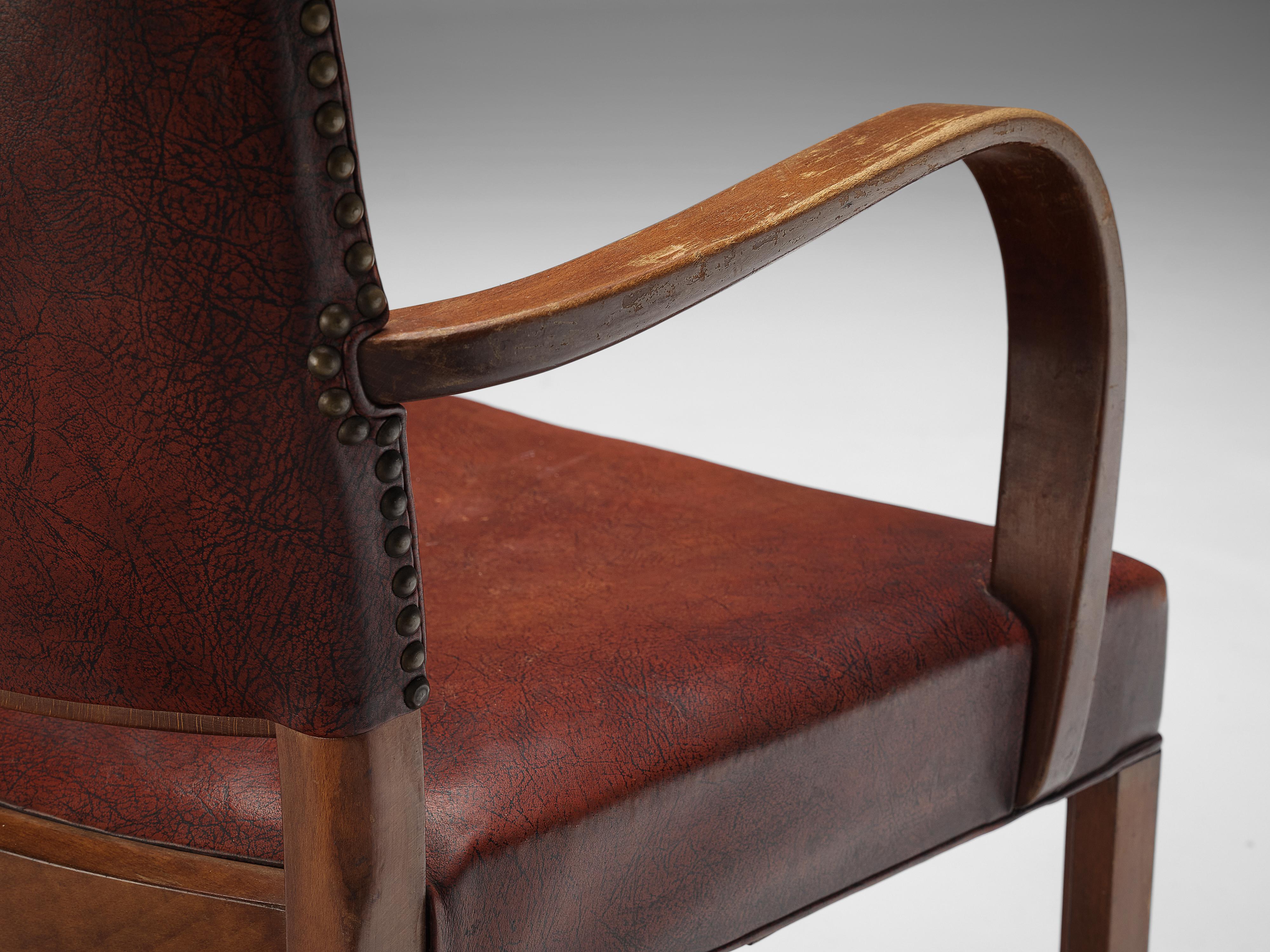 Scandinavian Modern Early Fritz Hansen Armchair in Original Patinated Leather