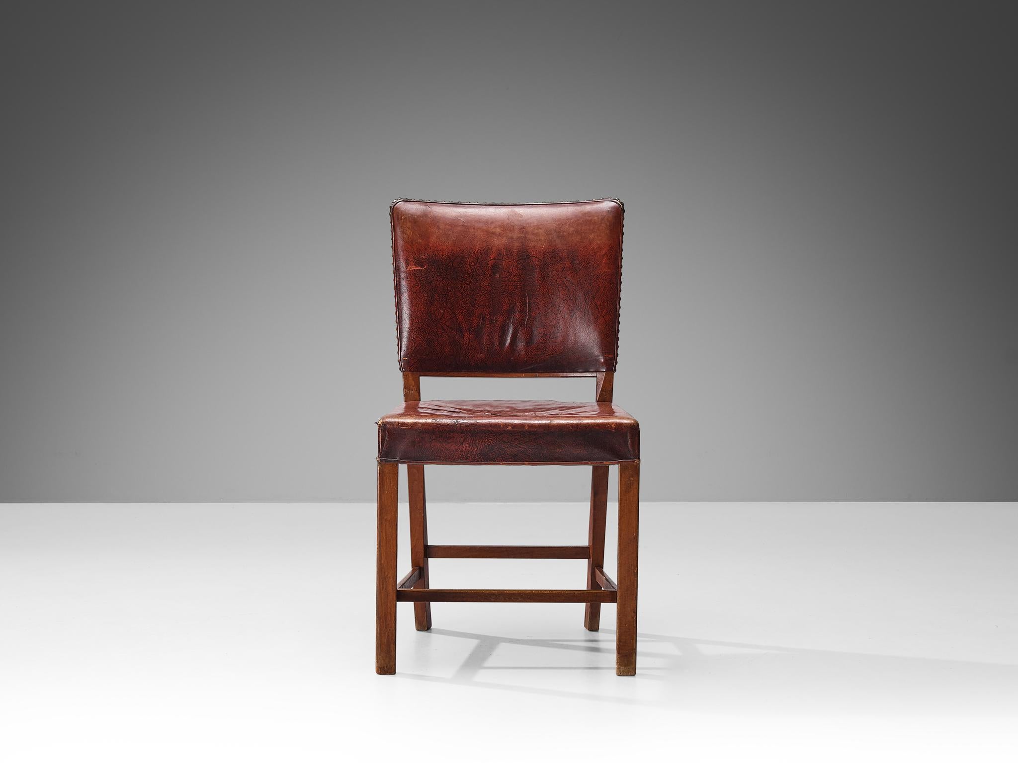 Art Deco Early Fritz Hansen Dining Chair in Original Patinated Leather For Sale