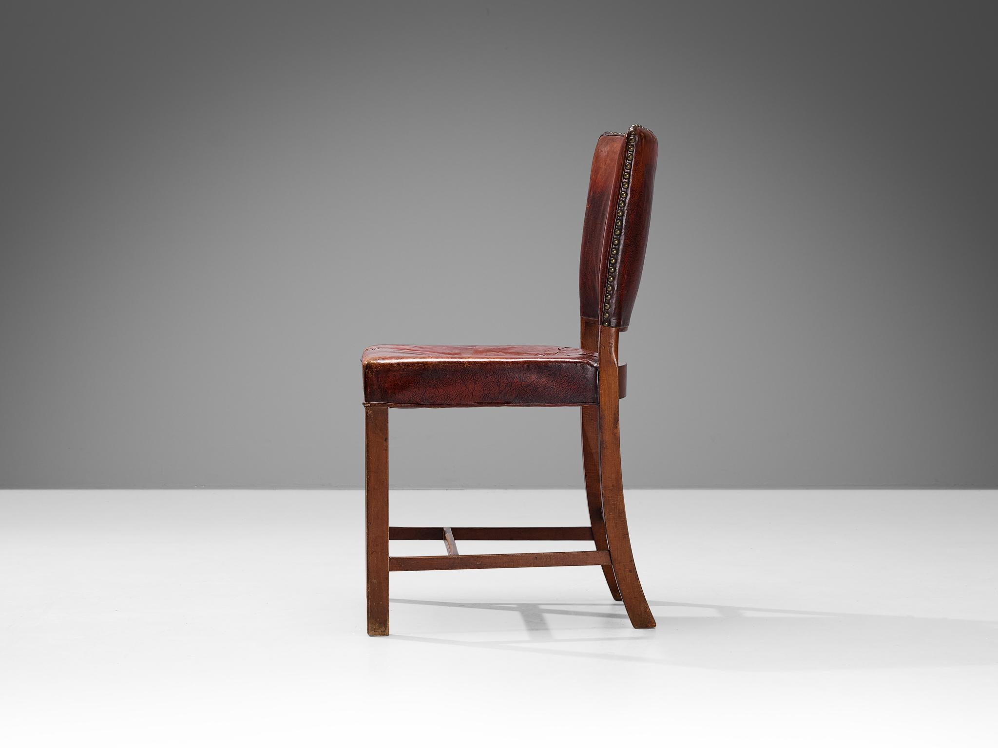Danish Early Fritz Hansen Dining Chair in Original Patinated Leather For Sale