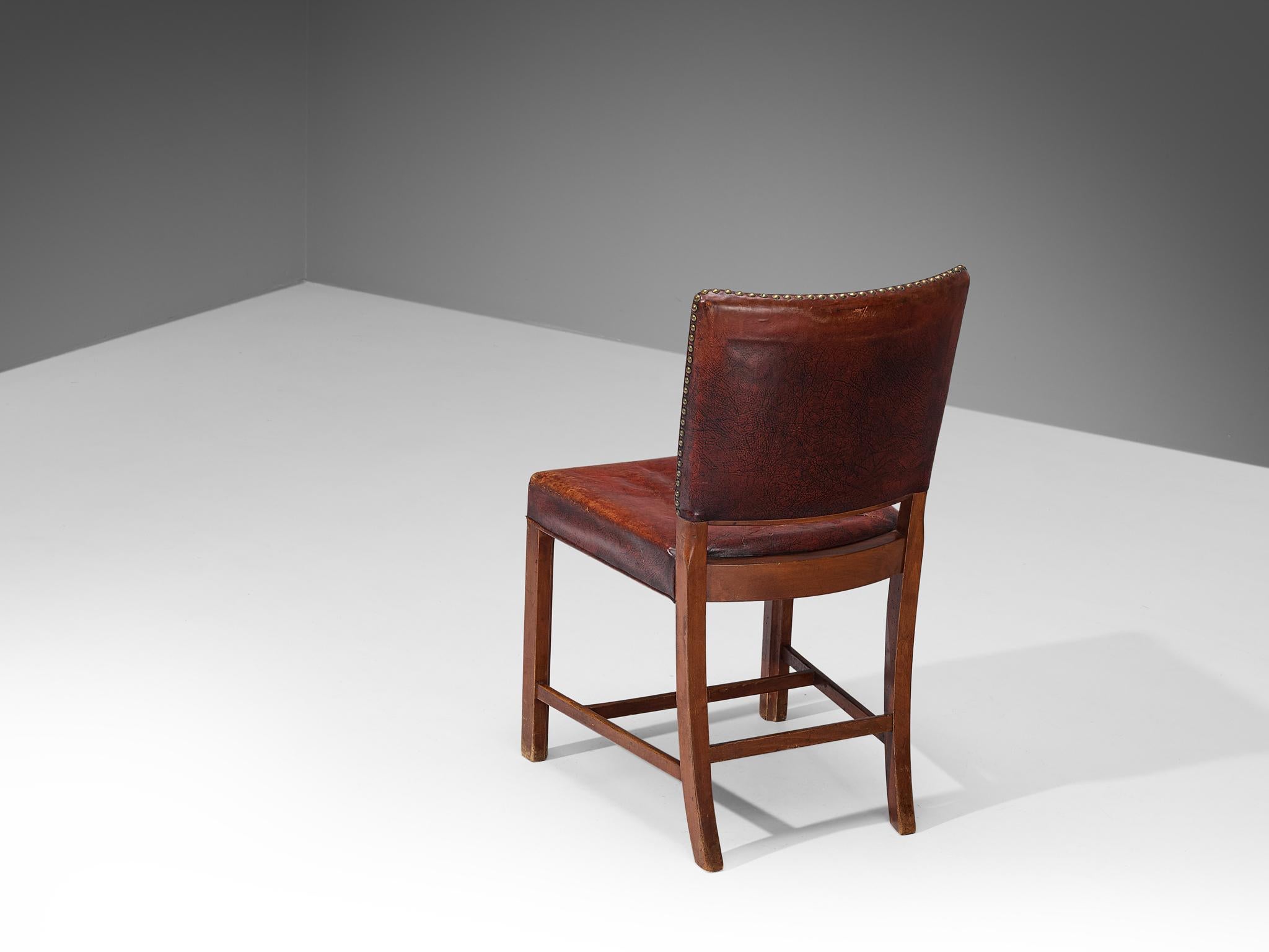 Early Fritz Hansen Dining Chair in Original Patinated Leather For Sale 1