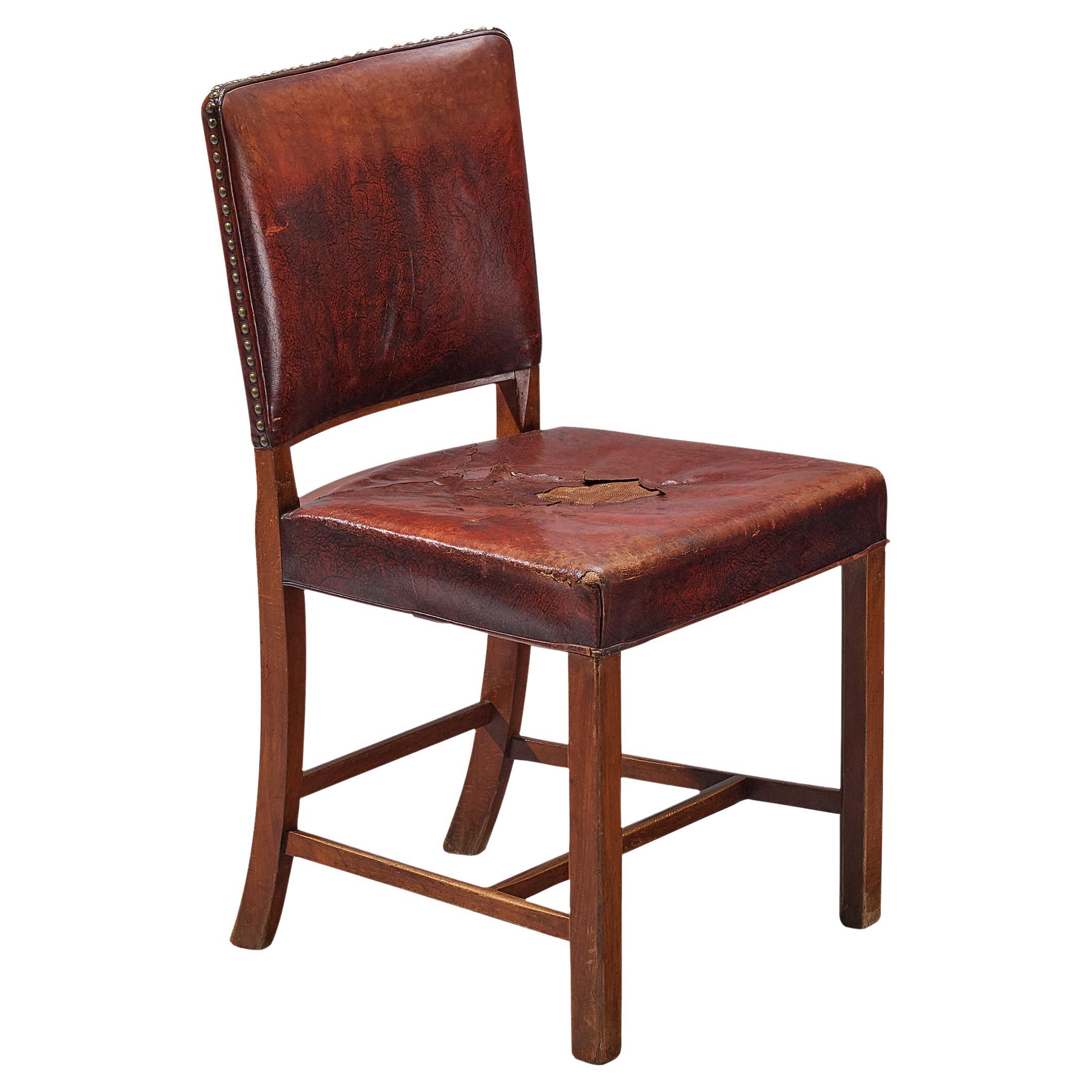 Early Fritz Hansen Dining Chair in Original Patinated Leather