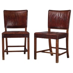 Early Fritz Hansen Dining Chairs in Original Patinated Leather