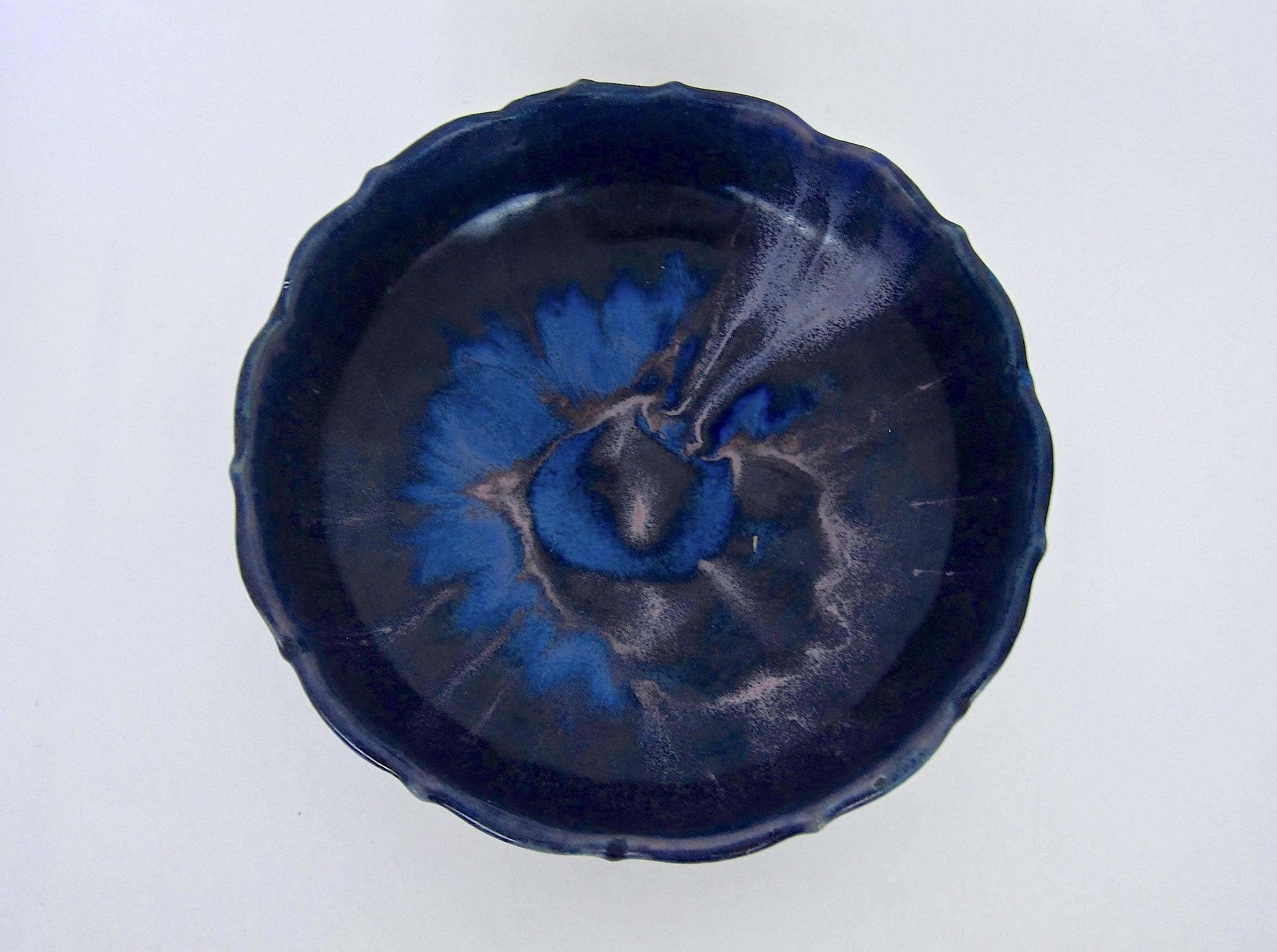 Glazed Early Fulper Art Pottery Bowl with Flambe Glaze 