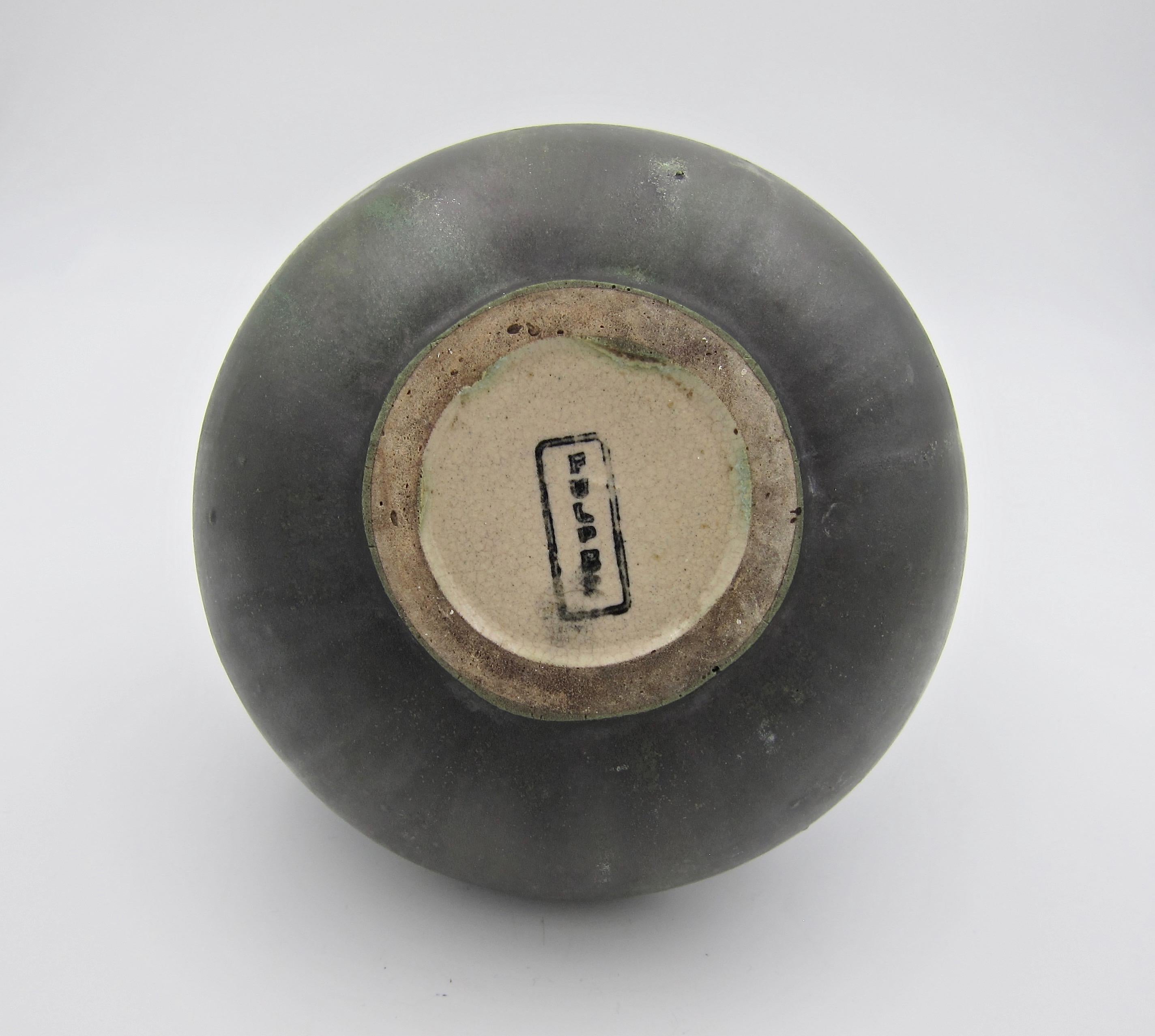 Early Fulper Pottery Vase with a Matte Leopard Skin Glaze and Scrolled Handles 2