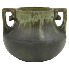 Early Fulper Pottery Vase with a Matte Leopard Skin Glaze and Scrolled Handles