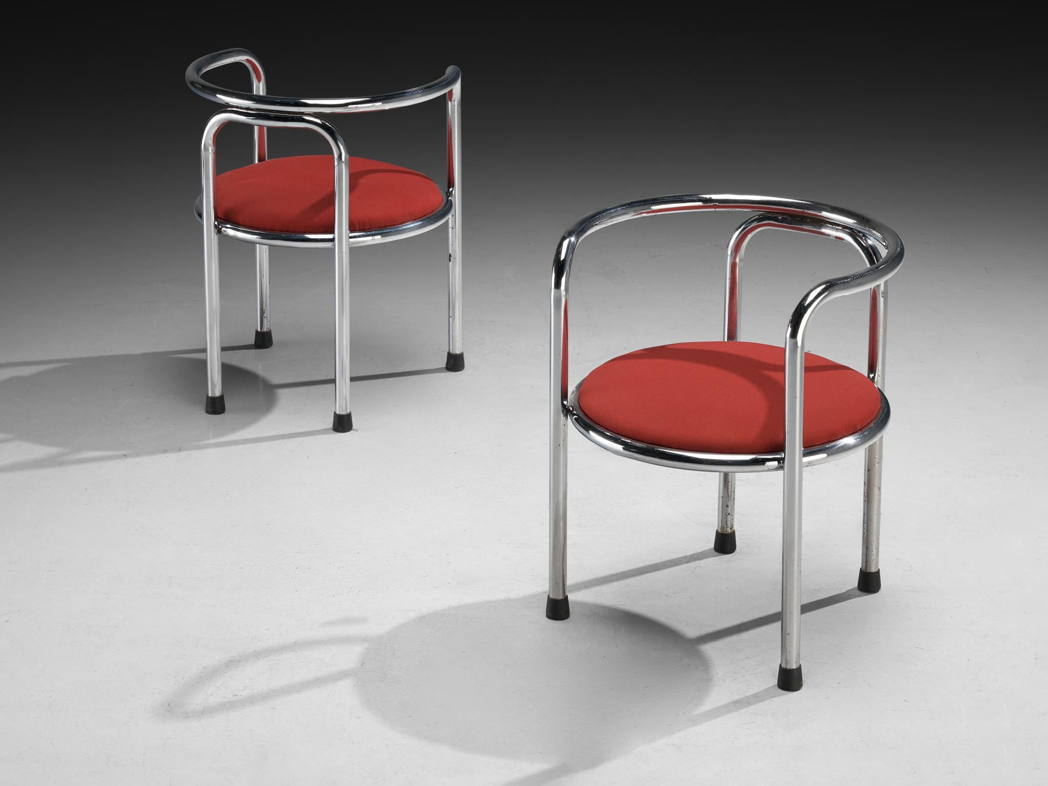 Gae Aulenti for Zanotta, 'Locus Solus' armchairs, chromed tubular steel, fabric, Italy, design 1964

This Locus Solus armchair, designed by Gae Aulenti and produced by Zanotta, is one of Aulenti’s most playful design pieces, with close features of