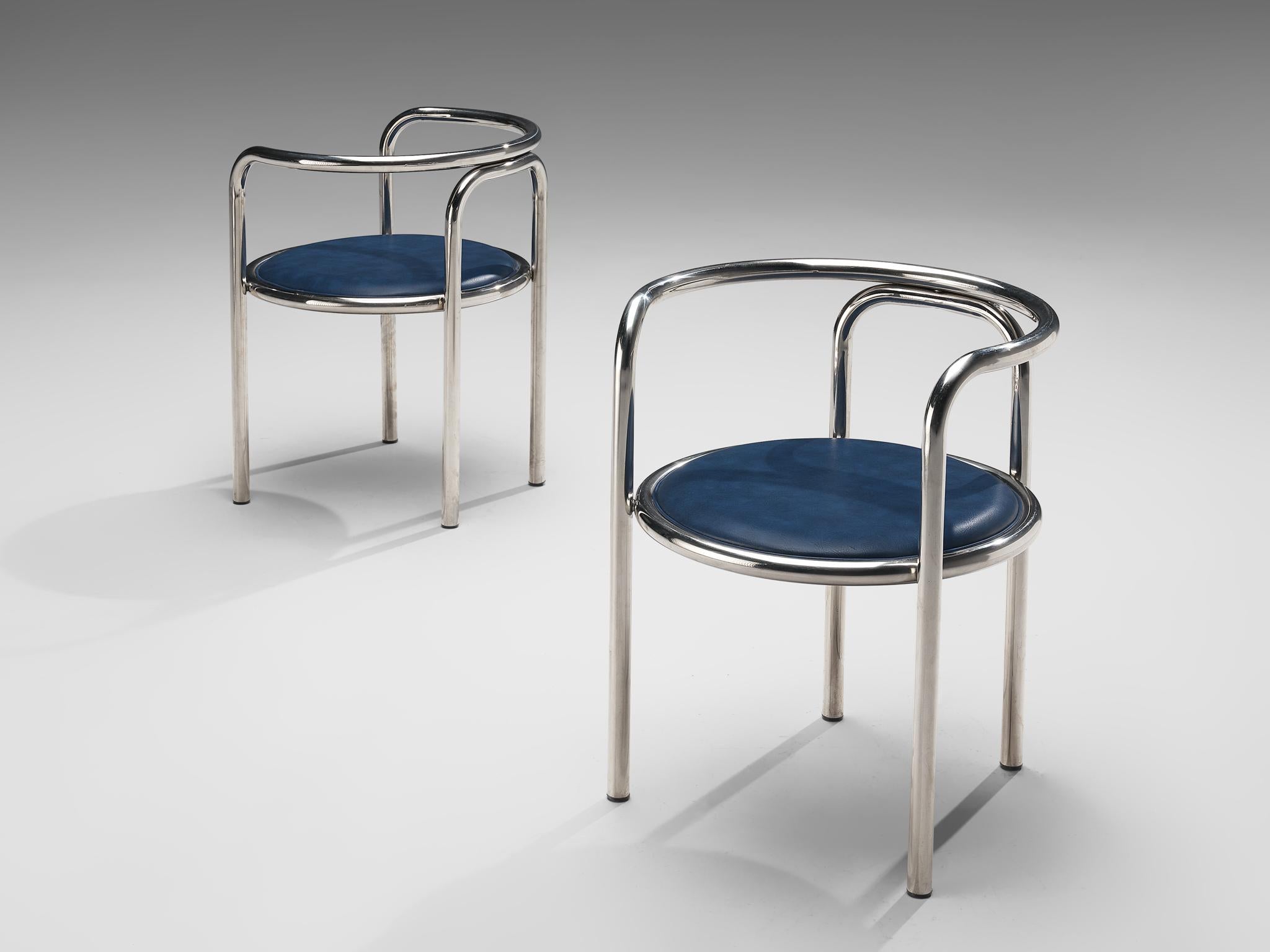 Gae Aulenti for Zanotta, pair of 'Locus Solus' armchairs, chromed tubular steel, blue leatherette, Italy, 1964

The 'Locus Solus' armchairs are designed by Gae Aulenti and produced by Poltronova. They are one of Aulenti’s most playful design