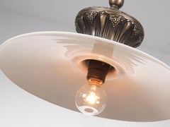 Early Gas Lamp With 10 Inch Flat Milk Glass Shade