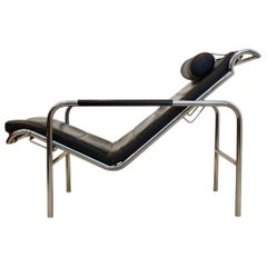 Early ‘Genni’ Chaise Longue in Chrome and Black Leather by Gabriele Mucchi for Z