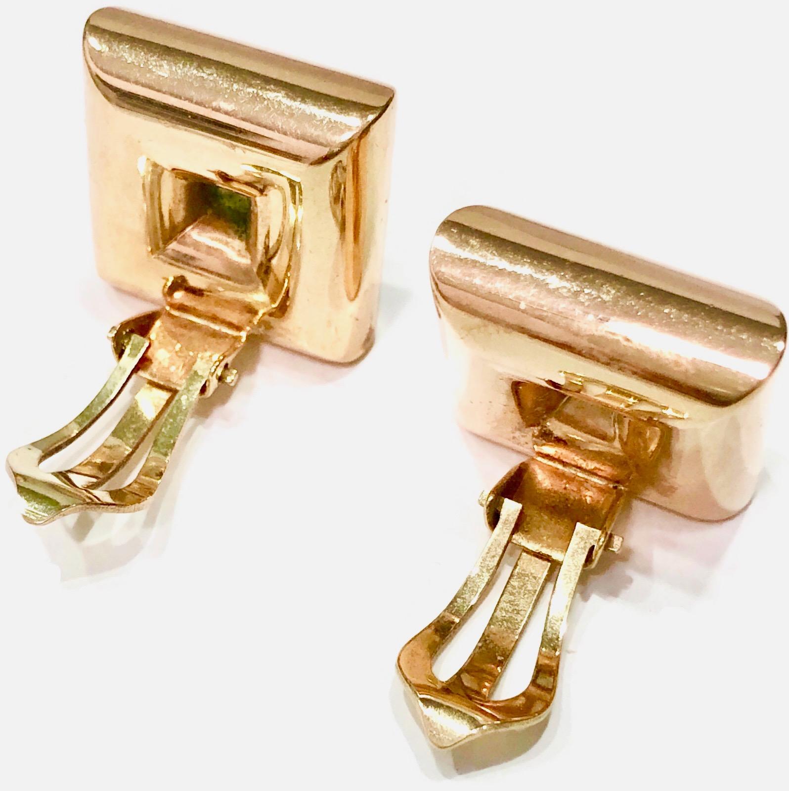 Art Deco Early Georg Jensen 14K Yellow Gold Clip-On Earrings Designed by Hah, Very Rare For Sale