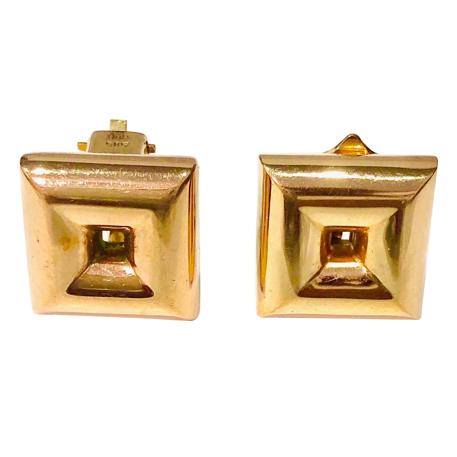 Early Georg Jensen 14K Yellow Gold Clip-On Earrings Designed by Hah, Very Rare For Sale