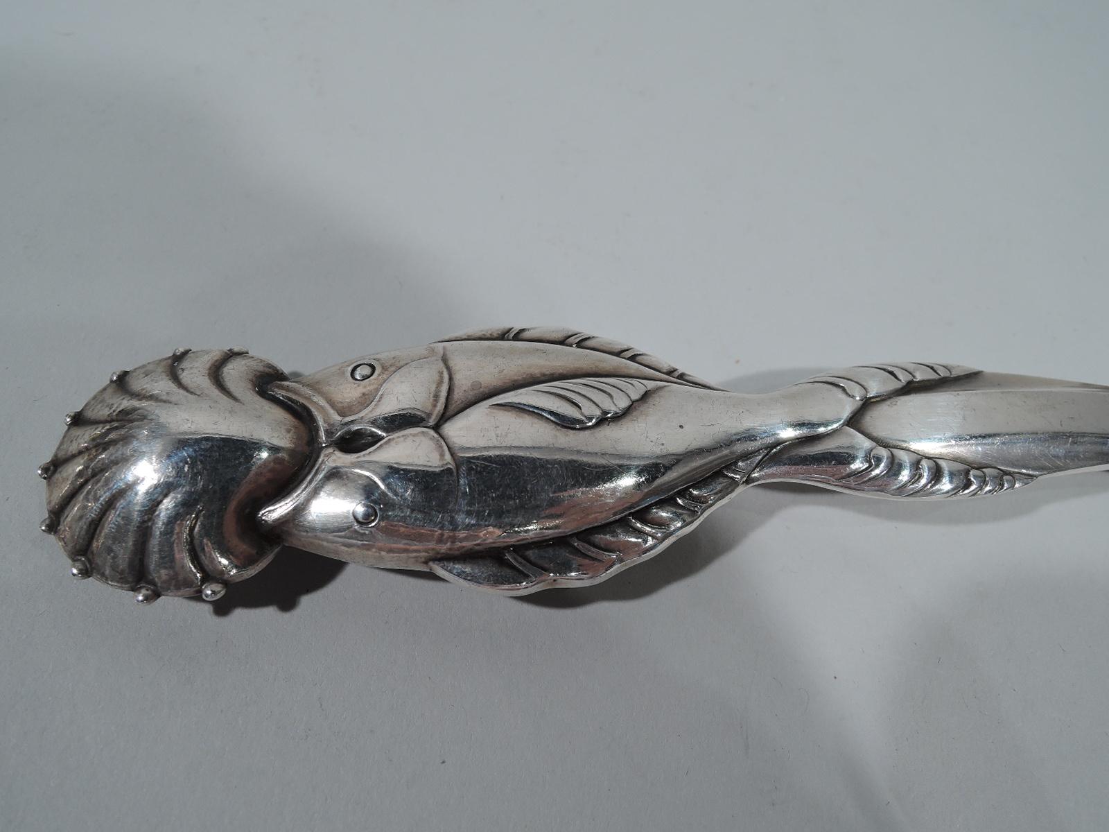 Art Nouveau Early Georg Jensen 830 Silver Fish Serving Pair with Slice and Fork