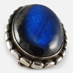 Early Georg Jensen circa 1915-1927 #145 Silver and Labradorite Cabochon Brooch