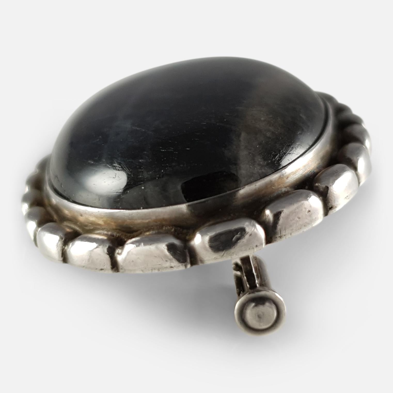 Early Georg Jensen circa 1915-1927 #145 Silver and Labradorite Cabochon Brooch In Good Condition In Glasgow, GB